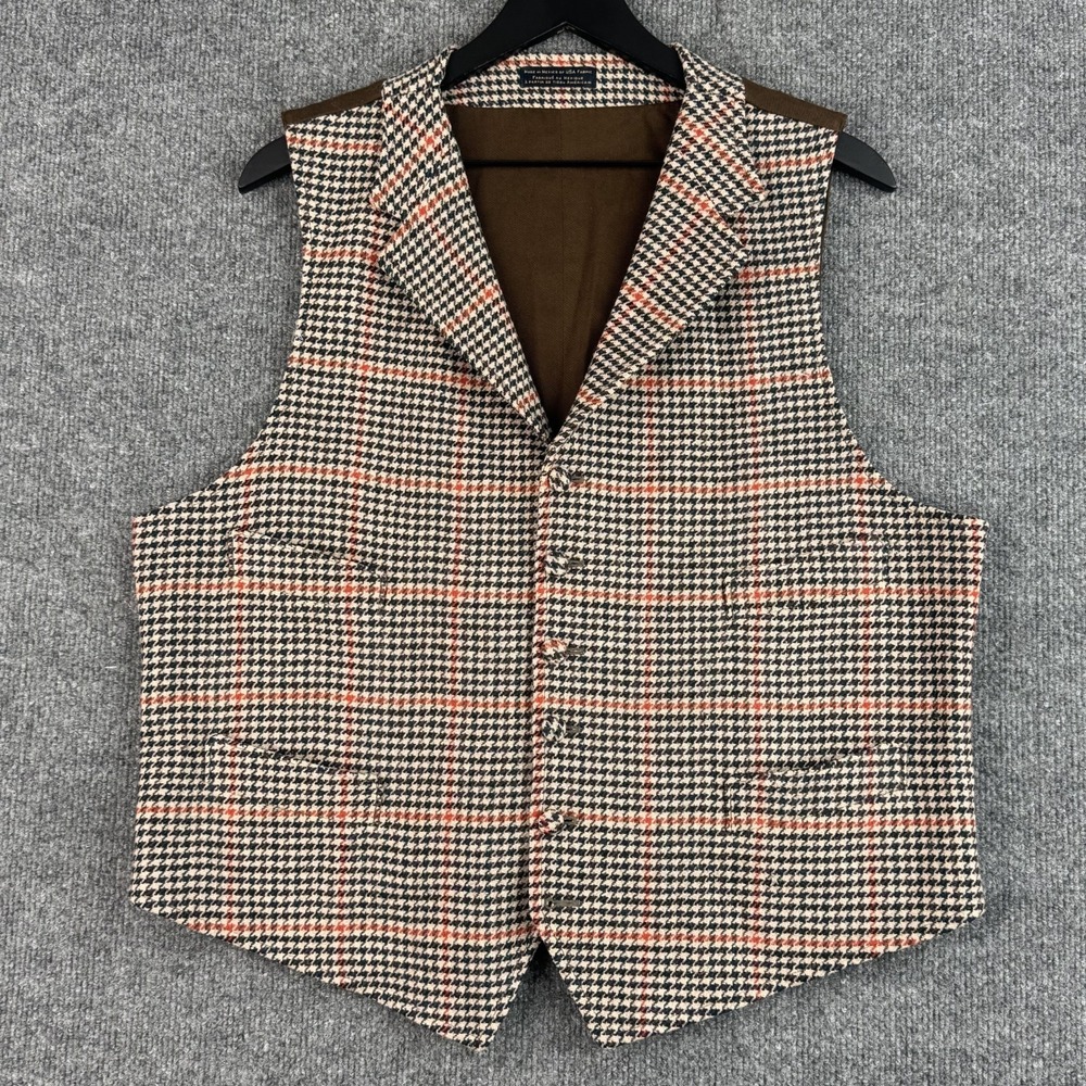 Pendleton Oregon Tweed Vest Mens 44 Brown Houndstooth 100% Wool Lined 6 Buttons